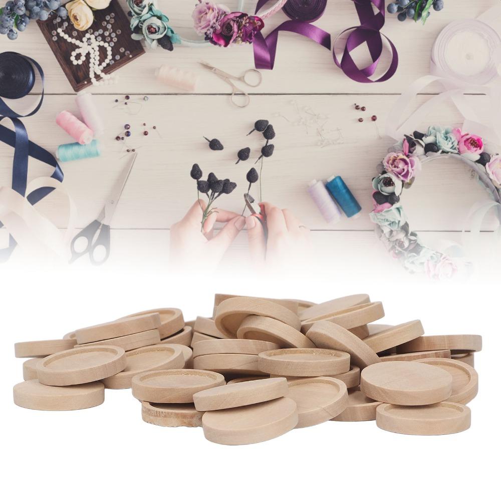 50pcs Round Wood Pendant Trays Wood Unfinished Surface Pendant Base Tray 30mm Jewelry Making Supplies Photo Jewelry