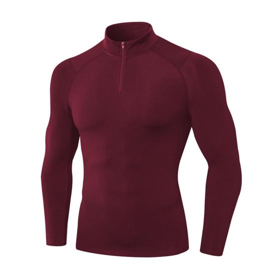 Autumn Winter Men Thermal Top Plush Lining Zipper Stand-up Collar Long Sleeve Shirt Slim Fit Stretch Casual Solid Color Cold Weather Warm Base