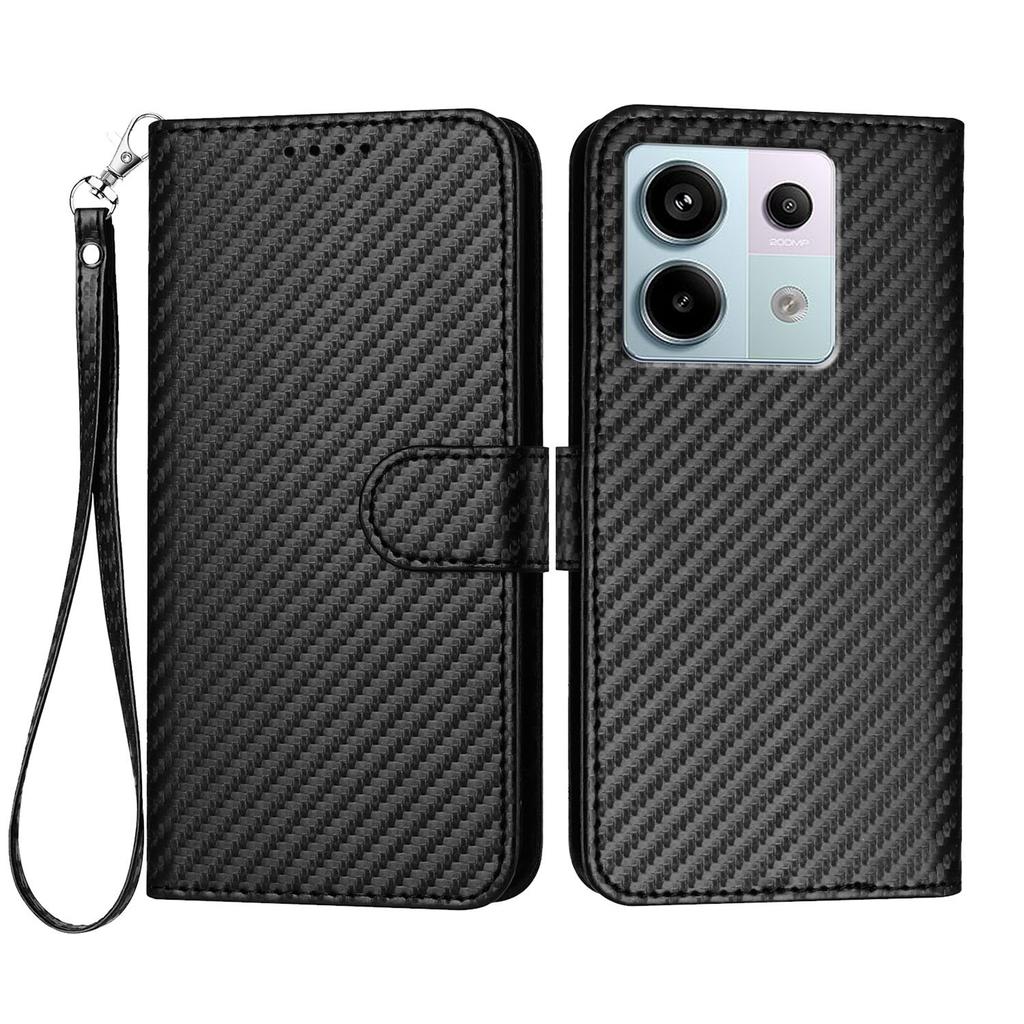 For Xiaomi Poco X6 5G/Xiaomi Redmi Note 13 Pro 5G Wallet Case with Strap Carbon Fiber Texture Leather Mobile Cover