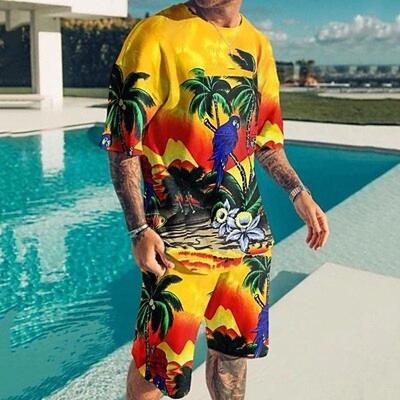 Men's Shorts T Shirt Set Outfits Graphic Tree Crew Neck Clothing 3D Print Outdoor Daily Short Sleeve Hawaiian Designer Casual