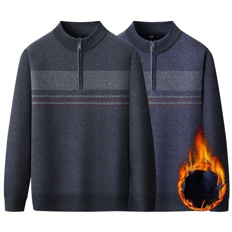 Men's Half-zipper Lapel Sweater Autumn and Winter Thickened Thermal Top Long Sleeves Men Half Zip Stand Collar Fleece Lined Sweater