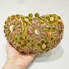 WHTUOHENG Green Stone Bags Heart Shape Silver Crystal Evening Purses Women's Diamond Wedding Bridal Clutches  Rhinestone Bags