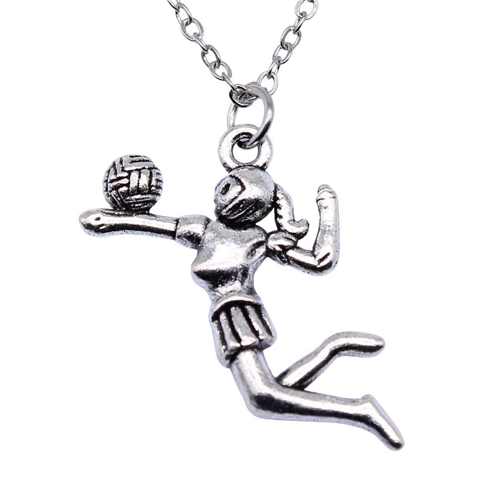 Volleyball Pendant Necklace Sports Athlete Lover Charm Jewelry 40cm Short Chain