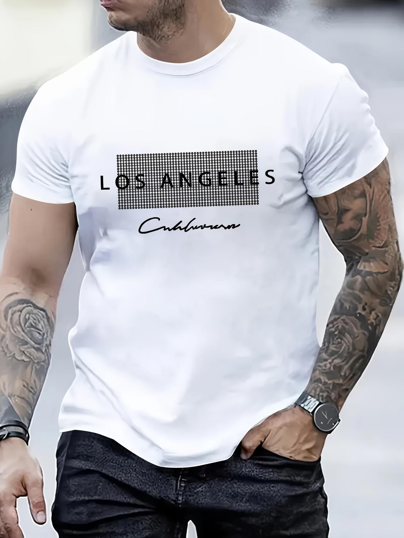 Mens printed casual Tshirt  short sleeved round neck white grid design suitable for casual wear multifunctional clothing S
