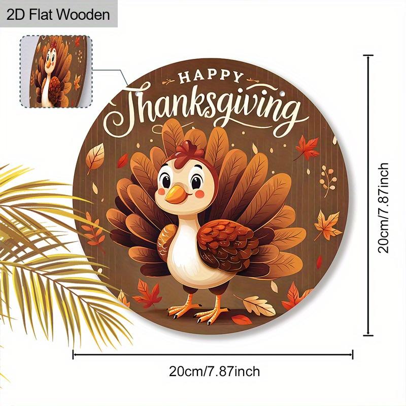2D Flat Autumn Cartoon Turkey Welcome Wall Decorative Plaque, Round Wooden Hanging Plaque, Perfect for Fall Decor, Front Door, Porch, Garden