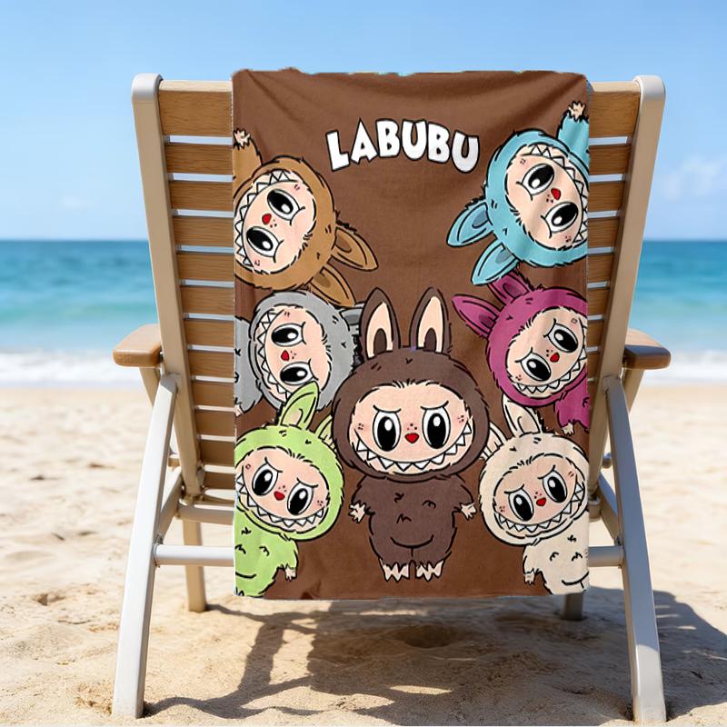 proof beach towel with a labubu pattern - soft,absorbent,quick-drying,machine washable - perfect for swimming,camping,bathing