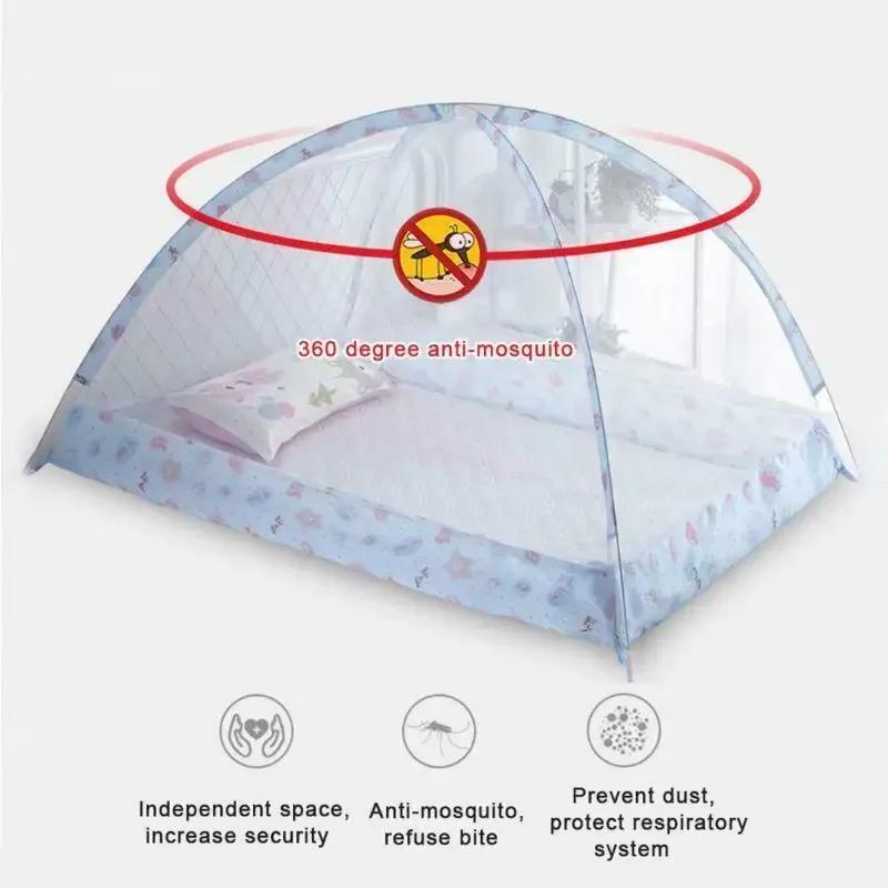 Kids Folding Mosquito Net  for Bed Crib Tent Freestand Bed Safety Crib Full Cover Net Mosquitoes Net with See-Through Mesh