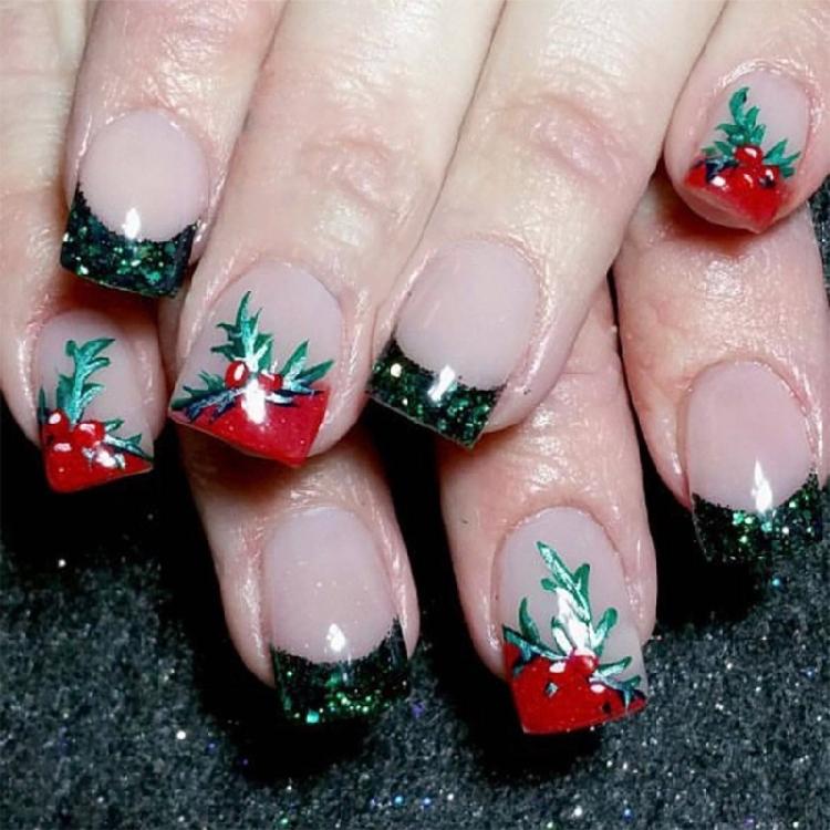 

Christmas Press On Nails False Nails Lovely Cherries Full Cover Stick on Nails French Tip False Nails for Woman 1