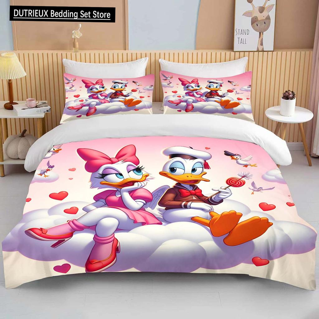 Collezione Biancheria da Letto Morbida Stampata con Paperino e Paperina Disney Copripiumino Cartone Animato Piumone Federa Bambini Ragazzi Ragazze Adulti Regalo King