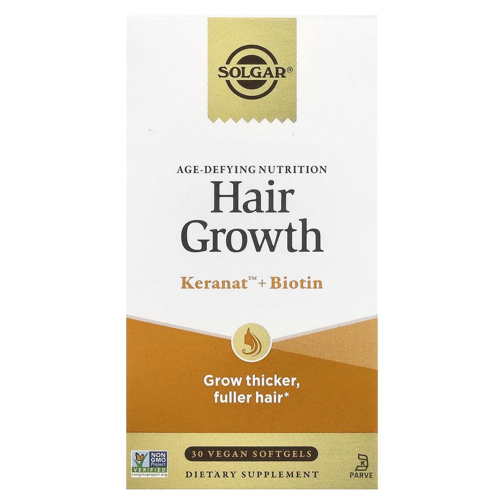 Solgar, anti-aging nutrition, hair growth, 30 vegan softgels