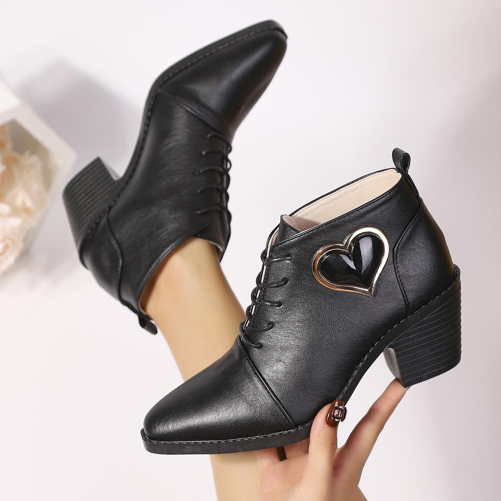 Fashionable New Style Comfortable High Heels Work Boots For Women Winter Elegant Round Toe Sexy Square Heel Casual Short Boots
