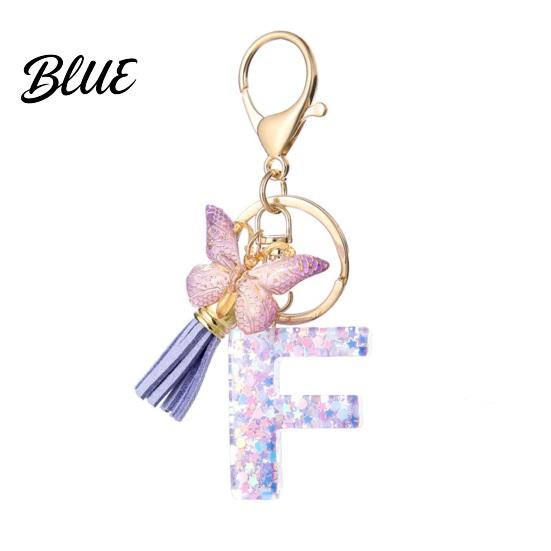 Comfortable To Carry Keychain Purple Series Pendant Sequins Star Initial Letter Charm Key