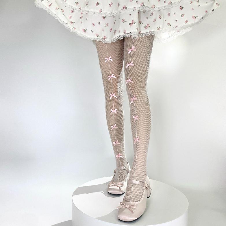 Lolita Strümpfe Sexy Netzstrumpfhosen Für Damen Mädchen Handgemacht Rosa Schleife Weiße Strumpfhosen Harajuku Süße Oberschenkelhohe Socken gray