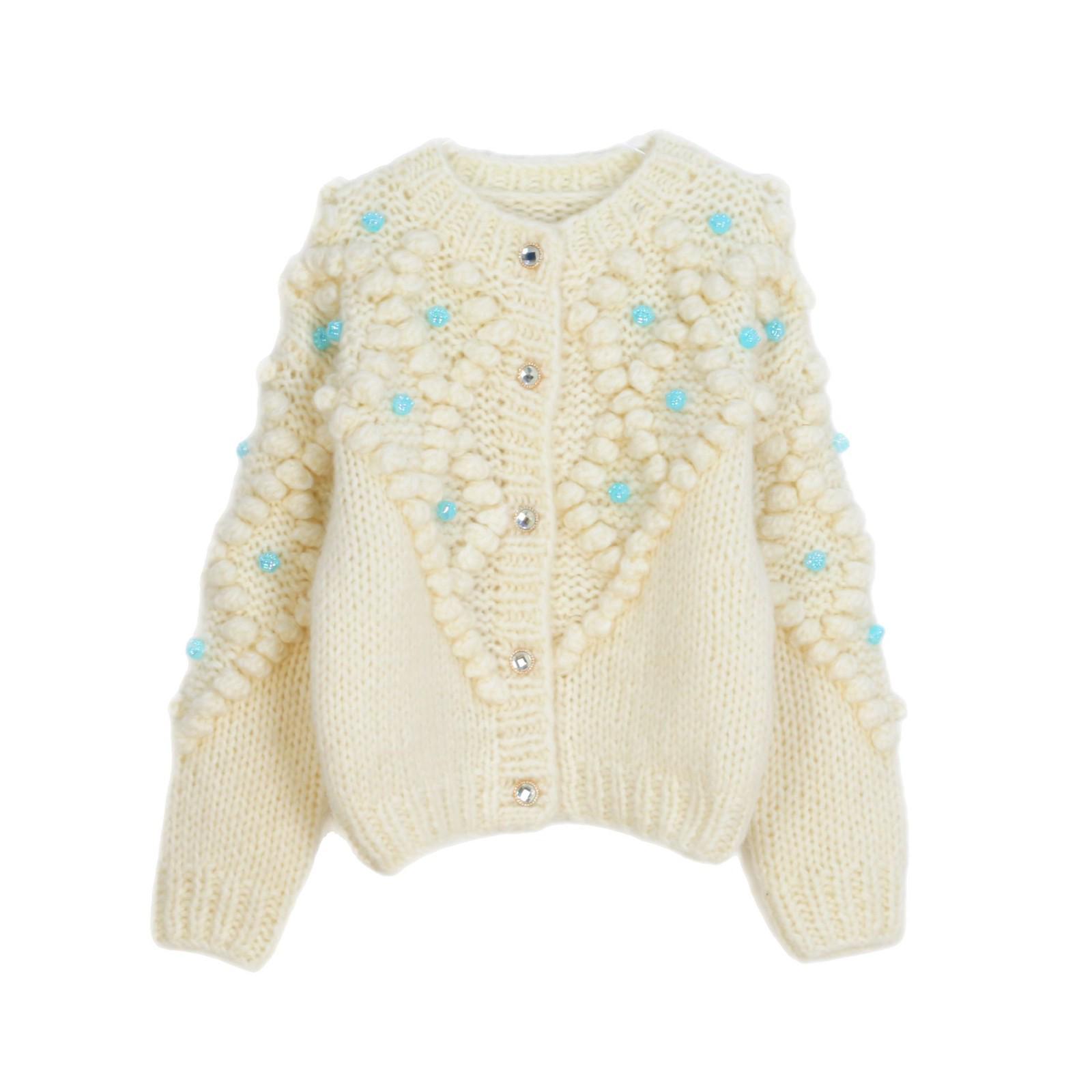 

Women s Chunky Knit Crochet Pompom Cardigan Sweater Coat Small