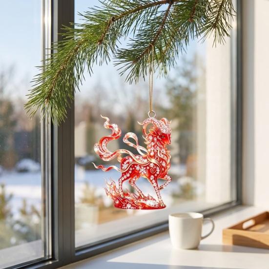 Auspicious Goat Theme Gifts 2D Acrylic Christmas Hanging Ornament, 3.15 Inch Farm Animal Xmas Tree Holiday Car Interior Decor Decoration for Rear View