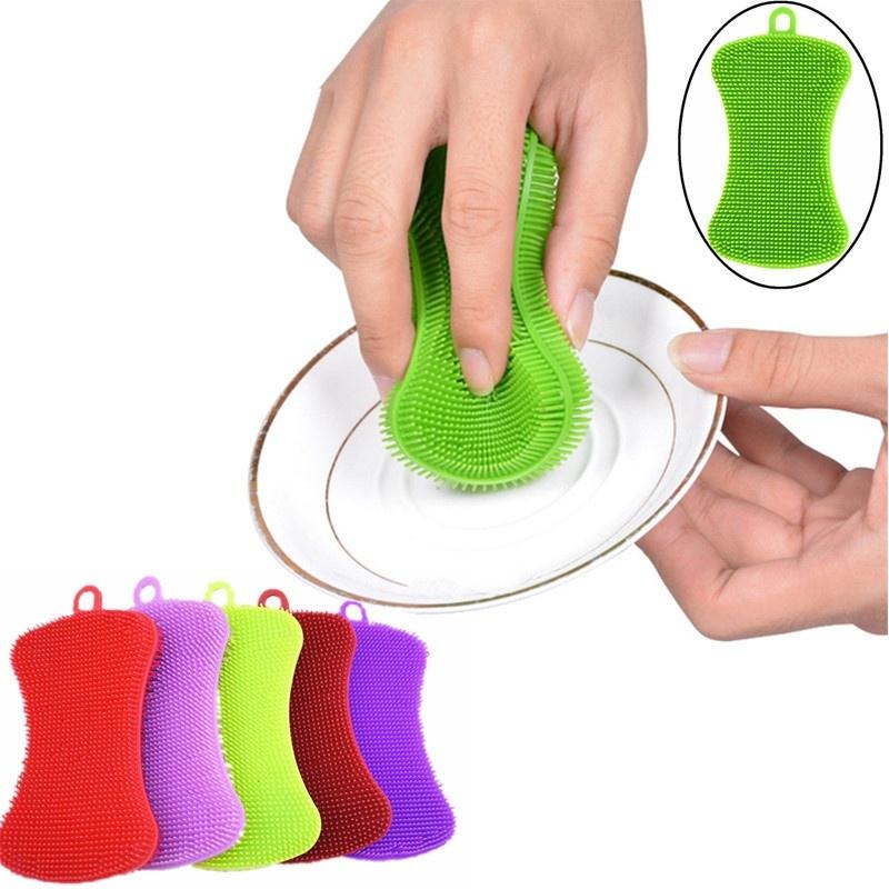 1Pc Silicone Dish Washing Sponge Scrubber Kitchen Cleaning Antibacterial Tool Gift