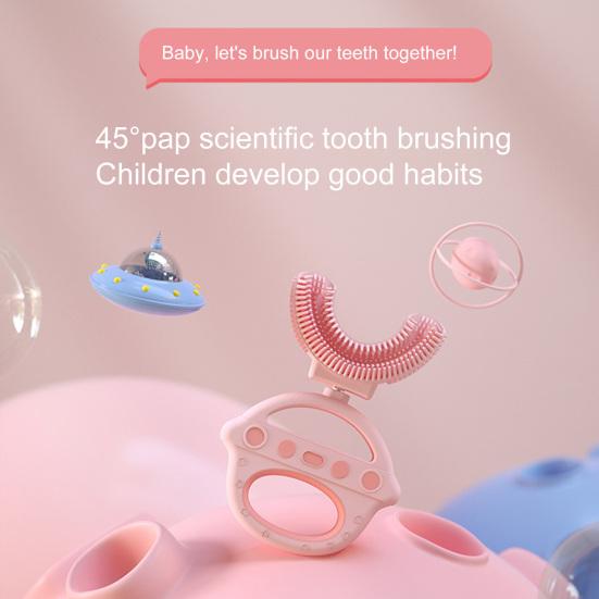 Spazzolino per bambini Materiale per uso alimentare Rimuovi le macchie dei denti A forma di U Bocca intera Pulizia dei denti Spazzolino per bambini