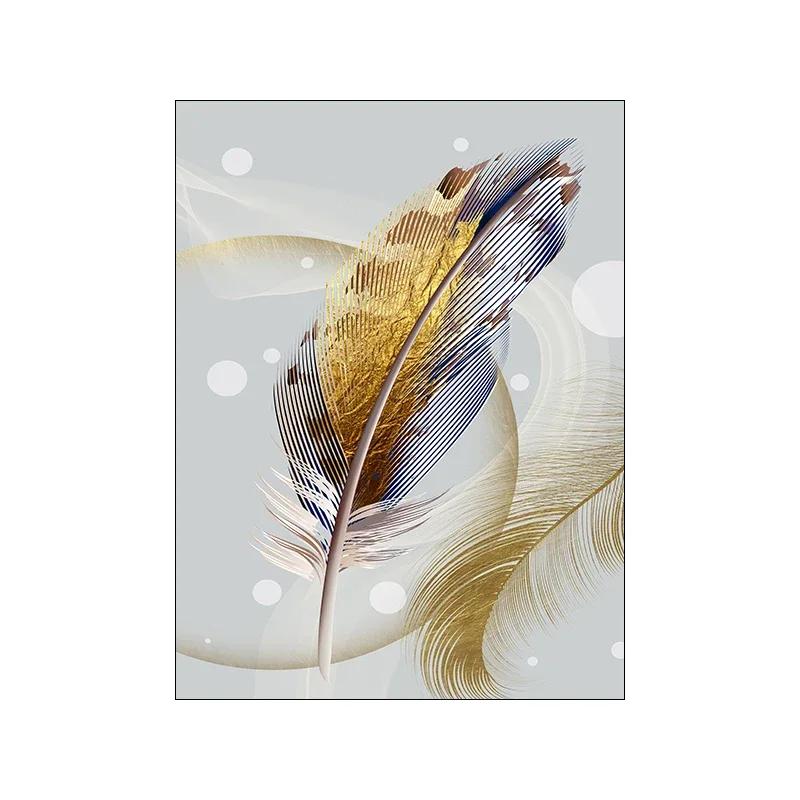 Gold Ribbon Feather Canvas Painting Wall Art Picture Abstract Luxury Poster and Print for Home Decor Interior Living Room Design