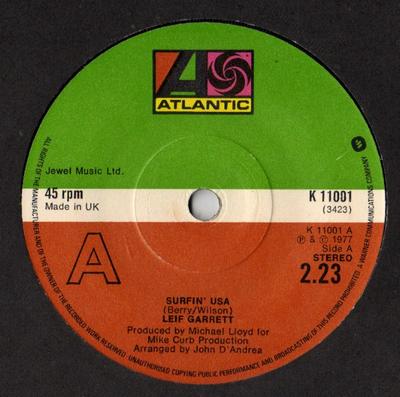 7inch Record LEIF GARRETT - Surfin' U.S.A. K11001 Atlantic 1977 UK Rock Used