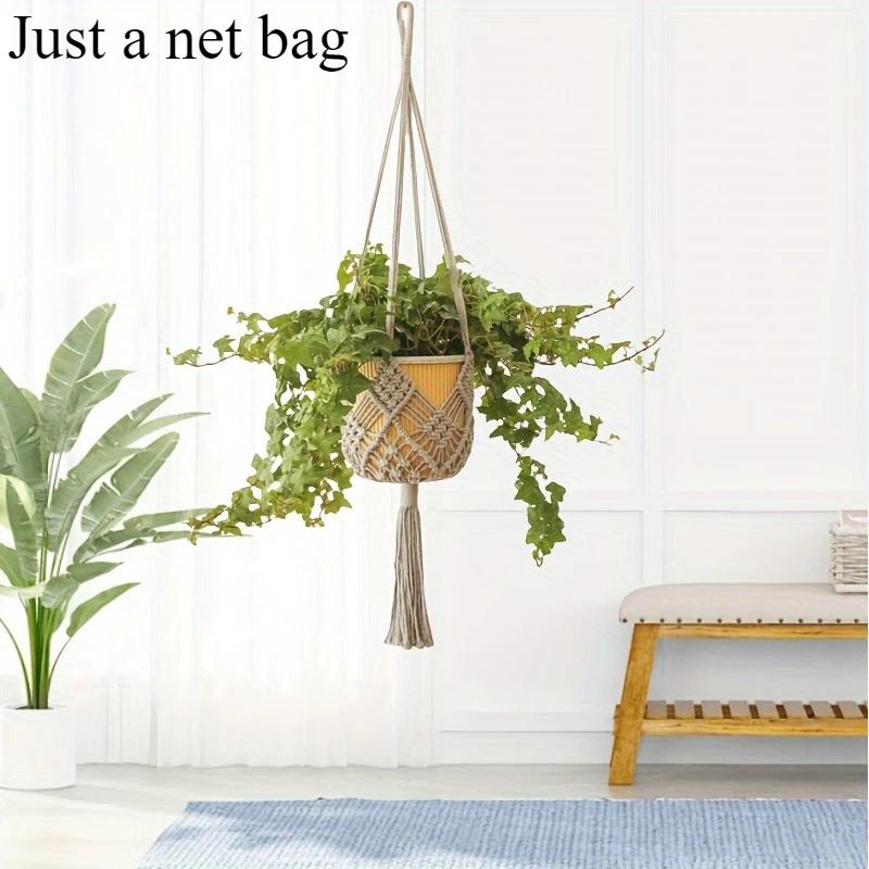 1pc Boho Macrame Plant Hanger for Indoor Outdoor Hanging Succulents Cotton Rope Woven Hanging Basket with Net Pouch