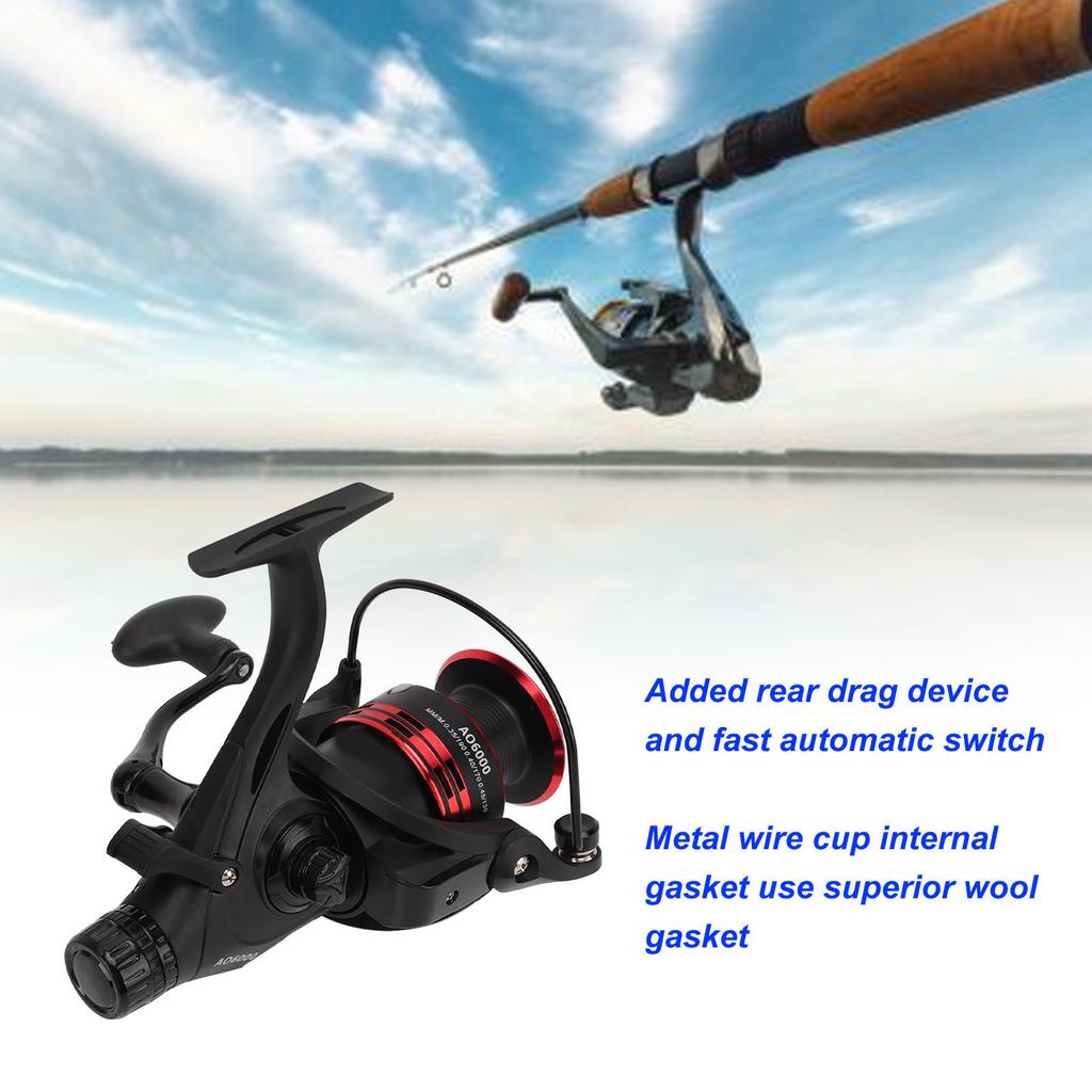 Spinning Reel Front Rear Dual Drag Knob Fishing Drag Reel 9+1BB 4.7:1 Metal Wire Cup for Reservoir Carp Fishing(AO6000 )