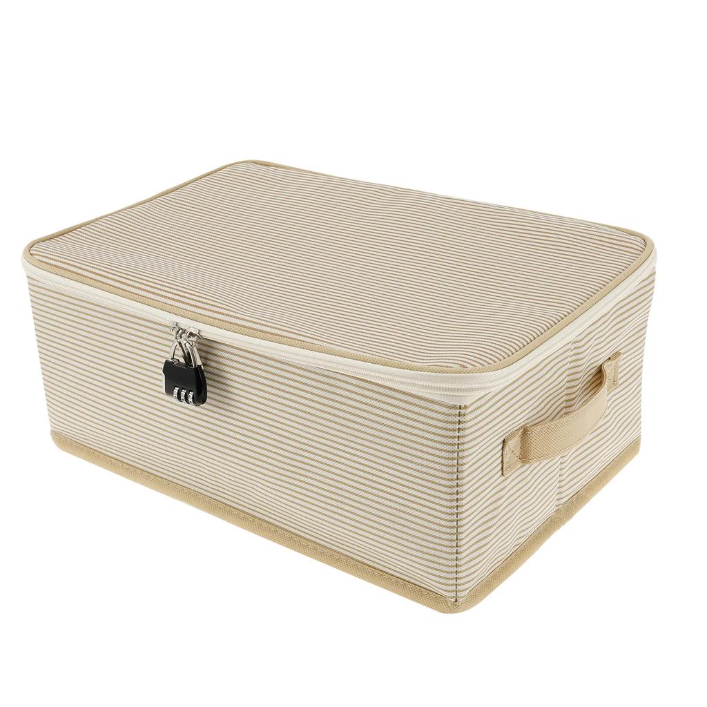 Nonwoven Lockable Storage Box Document Safe Portable Foldable Toy Clothes Organizer Container with Zipper Lid