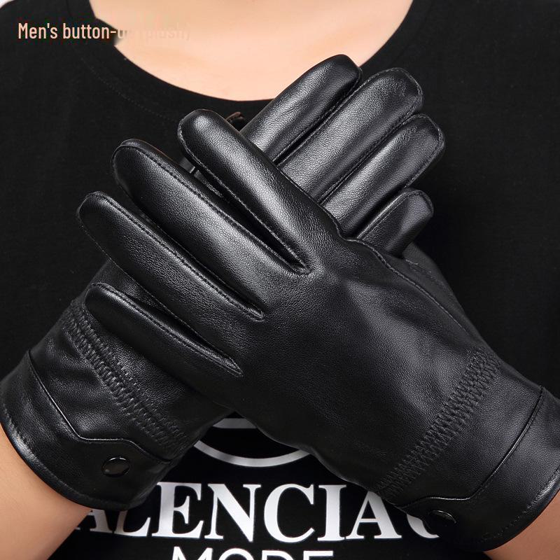 Unisex Sheepskin Leather Motorcycle Gloves with Velvet Lining for Winter Warmth