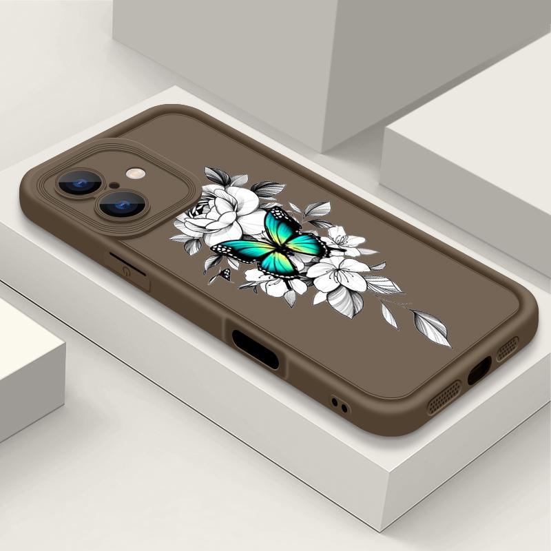 Coque Antichoc à Motif Floral Papillon Pour iPhone 16 Pro Max 15 Plus 14 Pro 13 12 11 XS XR 8 7 TPU Souple Mat Silicone Coque de Téléphone