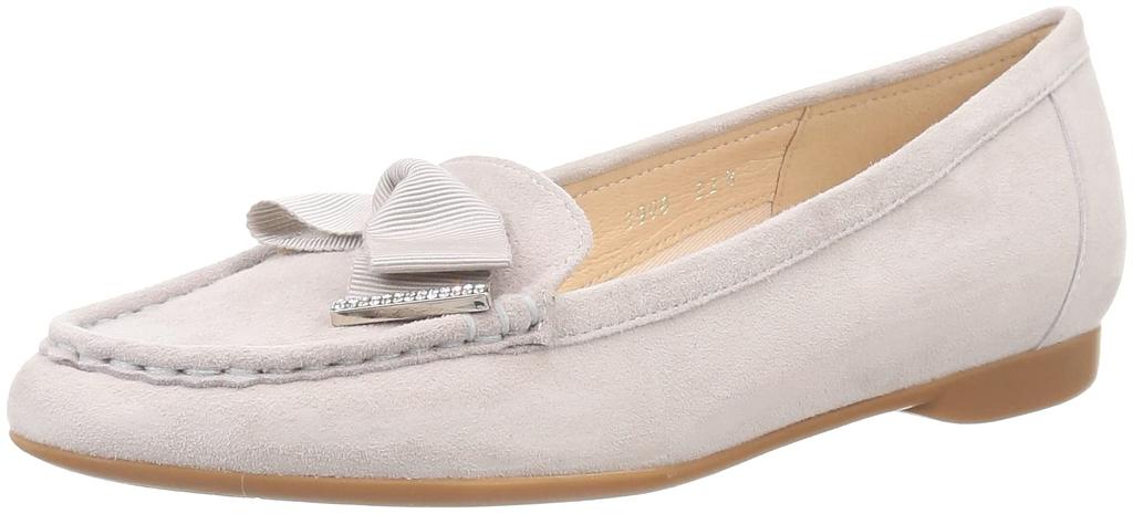 Unleaf Ribbon Motif Light Gray Size 2E Women's Moccasins, Suede, 3908, 22.5 cm,