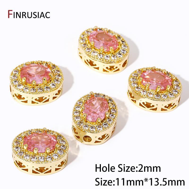 

18K Gold Plated Brass Oval CZ Stone Beads,Separators For Beads,Spacer Beads For Jewelry Making Supplies DIY Accessories 1 piece