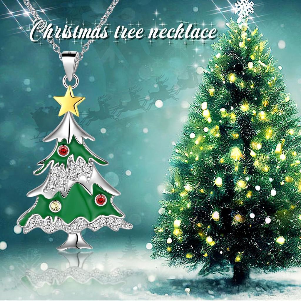 Fashionable Exquisite Christmas Tree Star Pendant Necklace for Women Sweet Cute Holiday Party Christmas Accessories
