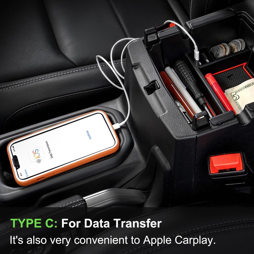 DrCarNow Upgrade Center Console Organizer Tray with USB Power Port Insert Armrest Tray Accessories
