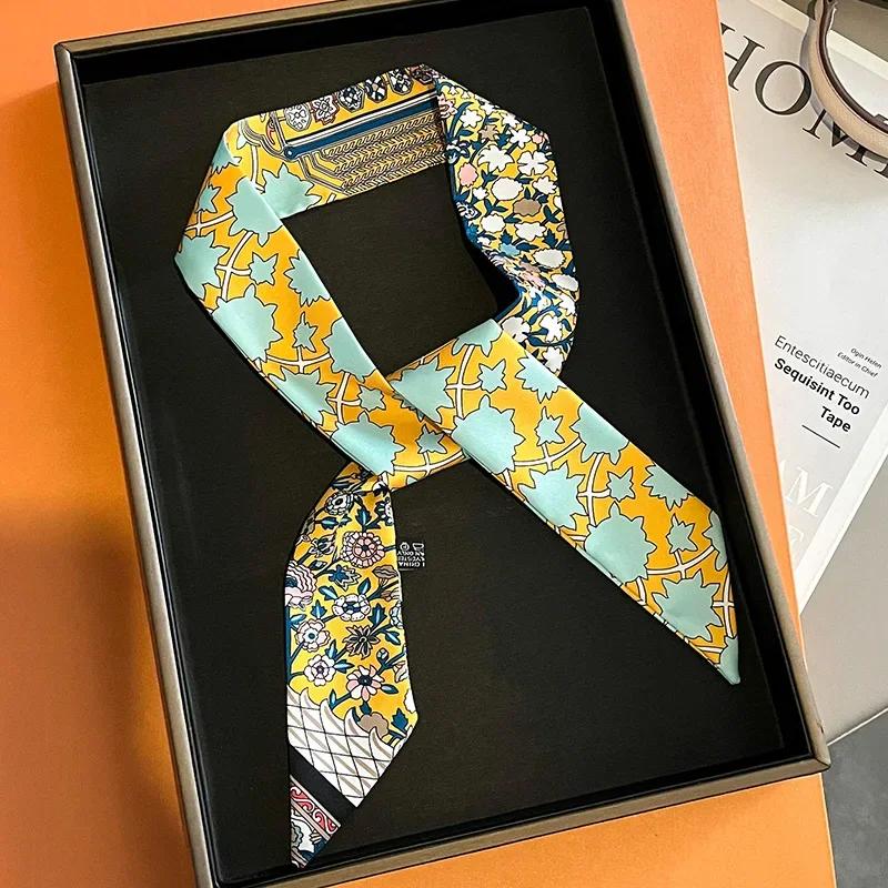 Women Narrow Thin Scarf Horse Print Long Ribbon Scarf Handle Bag Multi-Function Decorative Neckerchief Hair Tie Band