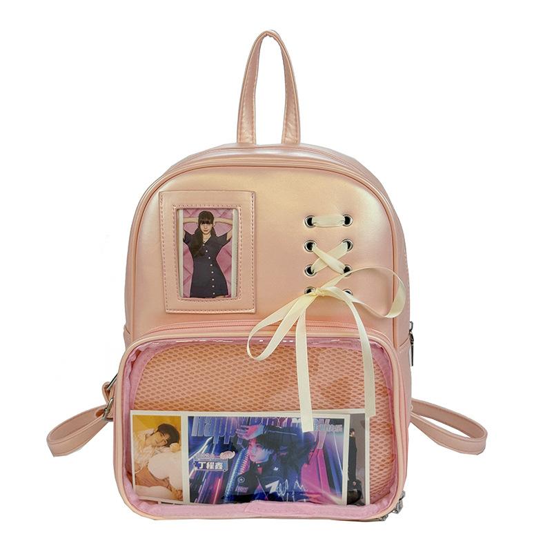 Schoolbag1011 New Backpack Female Transparent Backpack Large Capacity College Backpack Pu Backpack Pain Bag Bar Pain Bag