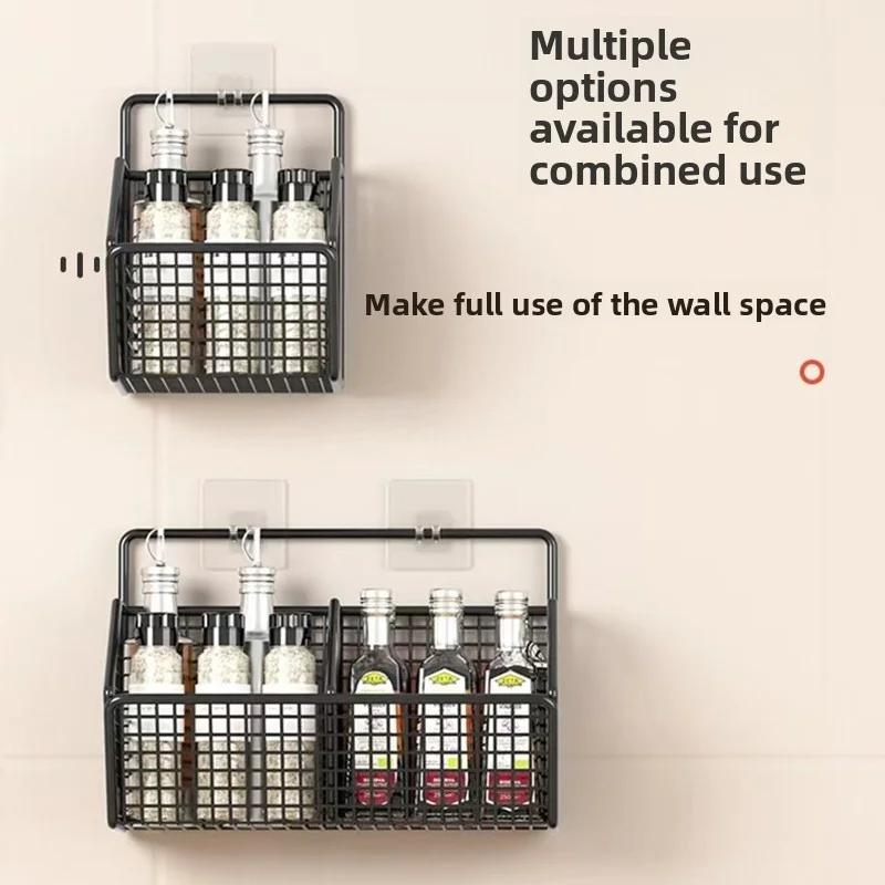 Wall-Mounted Green Onion Ginger Garlic Storage Rack Punch-Free Kitchen Multi-Functional Basket Organizer for Spices Herbs