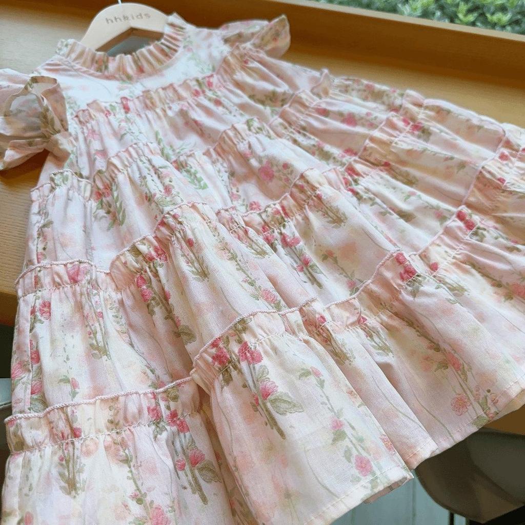 2024 Summer Girls' Floral Cotton Princess Dress - Korean Vacation Style