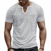 Mens Casual Textured V Neck Henley T Shirt Short Sleeve Pocket Tee