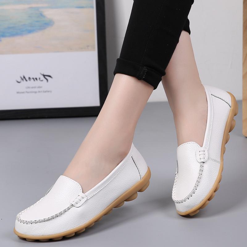 

Spring and summer new real cowhide foot cover shallow mouth lazy shoes cow tendon sole middle-aged and elderly nurse shoes 35 белый