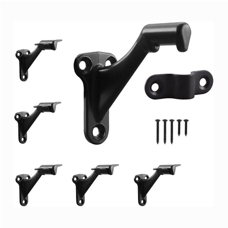 ABBY-Handrail Stair Brackets 6Pcs- Heavy Duty Support Hardware For Stairways With Screws, Staircase Hand Rail Bracket чёрный