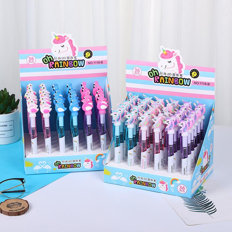 Cartoon Einhorn Lichtstift Niedlicher leuchtender Kugelschreiber Schüler-Schreibwaren 0,5 mm Schreib-Lernbedarf