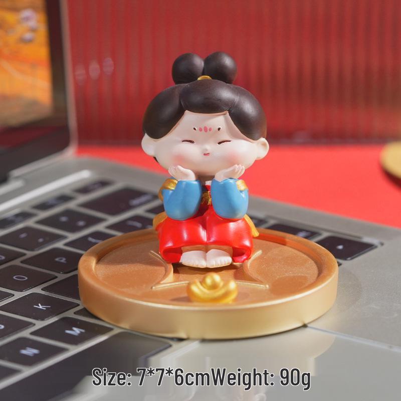 Tang Dynasty Lady Phone Stand - Cute Desktop Decoration, Resin Ornament for Home or Living Room.