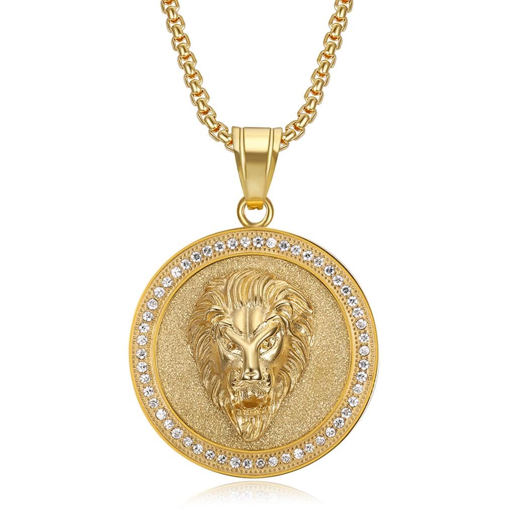 New Popular Fashion Hip-hop HIPHOP Jewelry with Diamond Studded Lion Head Round Pendant