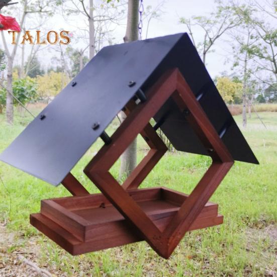 Birds Feeders Outdoor Hanging Wooden Birds Feeder with Weatherproof Metal Roof Wildbird Feeder House for Garden Courtyard Decor