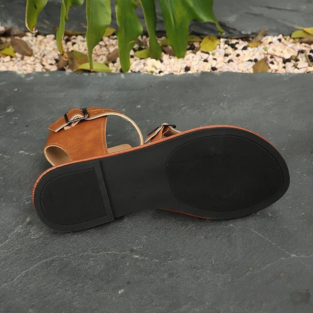 Flat Leather Open Toe Sandals with Adjustable Buckle Straps Ankle Support Casual Summer Footwear for Women and Men