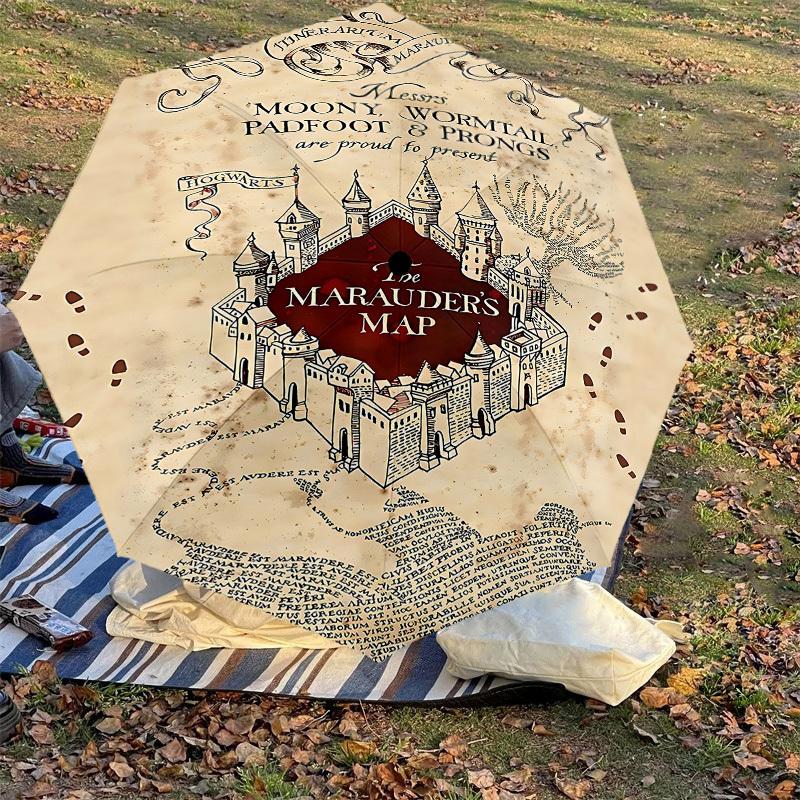 1PC MARAUDER'S MAP Umbrella-8-Rib Reinforced, Automatic Open, Lightweight & Durable, Cute Fashion Accessory for Outdoor, D2665