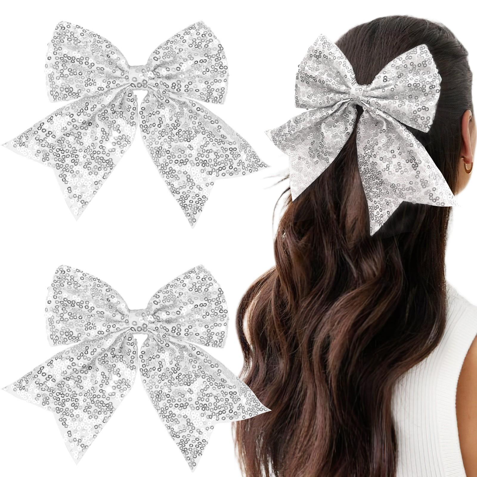 

2 шт. 7-дюймовые мини-заколки-аллигаторы с радужными блестками для маленьких девочек, банты для чирлидинга, заколки, детские аксессуары для волос