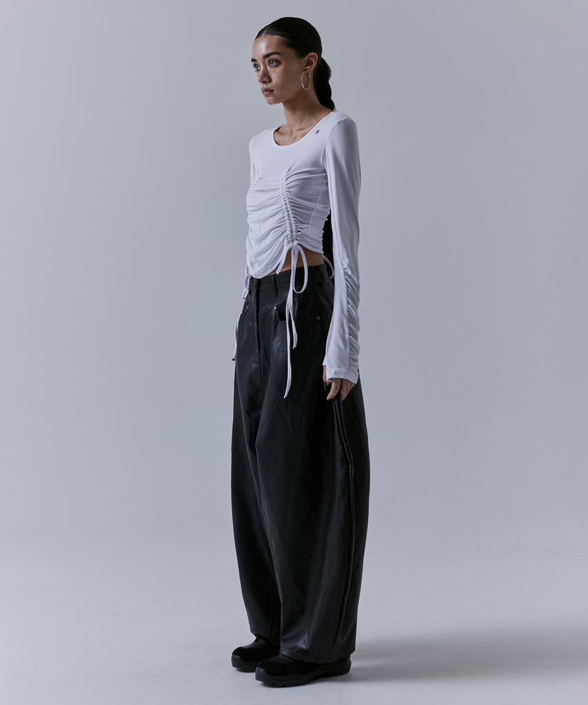 Teulimingbeodeu Front Yoke Leather Pants [ Black ]