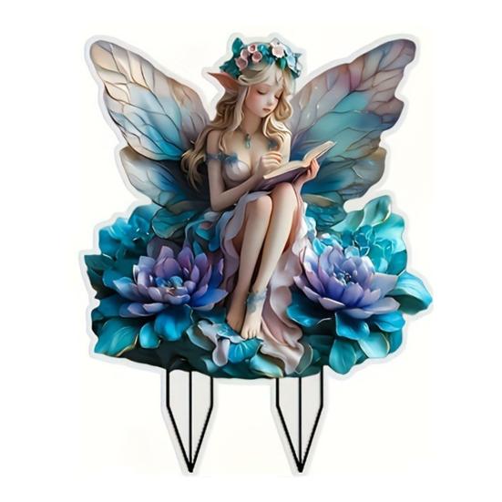 Acrylic Moon Fairy Garden Stake Decoration Weather-proof Outdoor Yard Lawn Patio Pathway Waning Moon Elf Stake Stick Ornament
