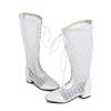 Stylish Summer Tall Boots Knee High Women Square Toe Lace Up Mesh Gladiator Sandals Block Low Heel Zipper Shoes