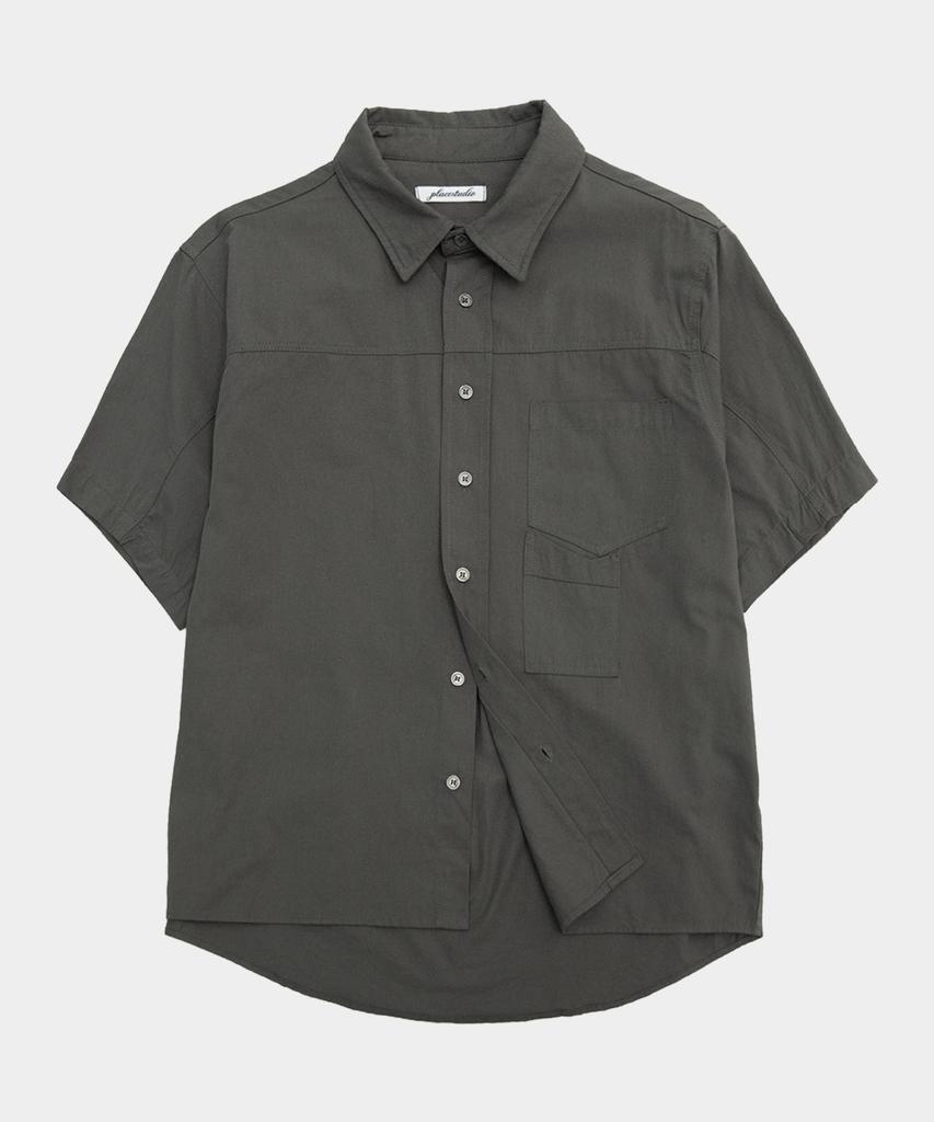 PLACESTUDIOMAN Essential City Boy Pigment Pocket Collar Oversized Cotton Basic Short Sleeve Shirt_2 Colors